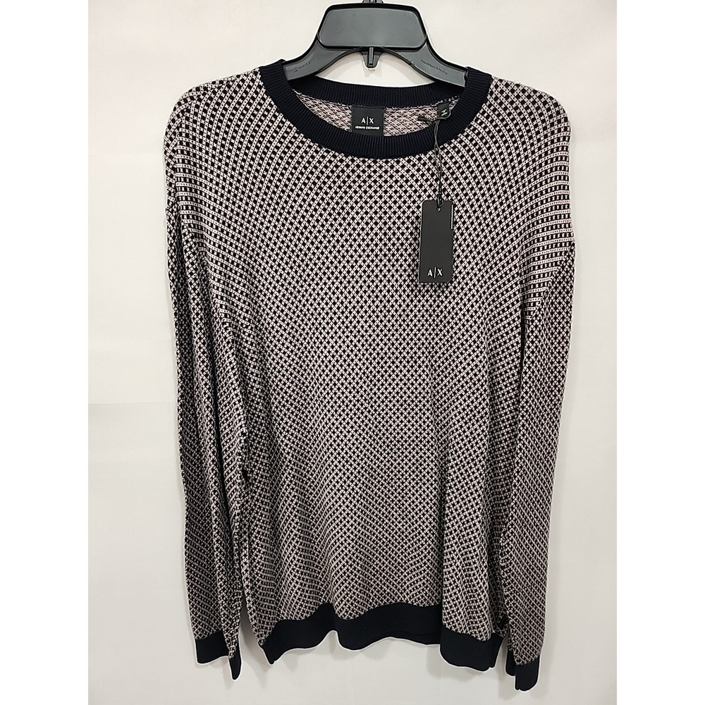 Armani Exchange Sweater Mens L Long Sleeve Cotton/Silk Blend Black & Beige NWT